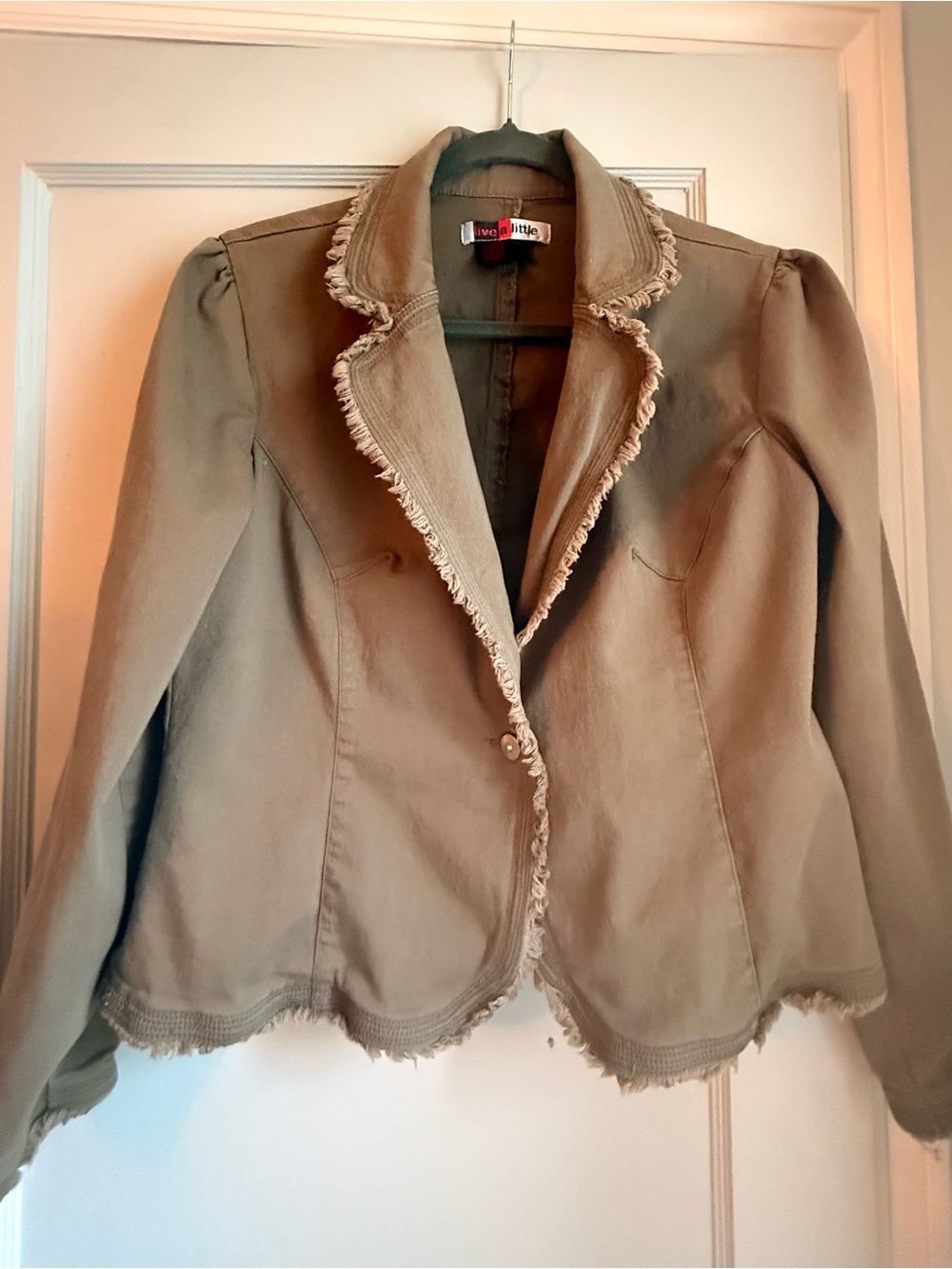 Live a Little Women's Olive Frayed-Edge Blazer